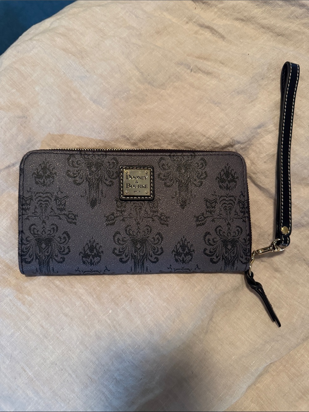 Dooney & Bourke Gray Leather Damask Zip Wristlet